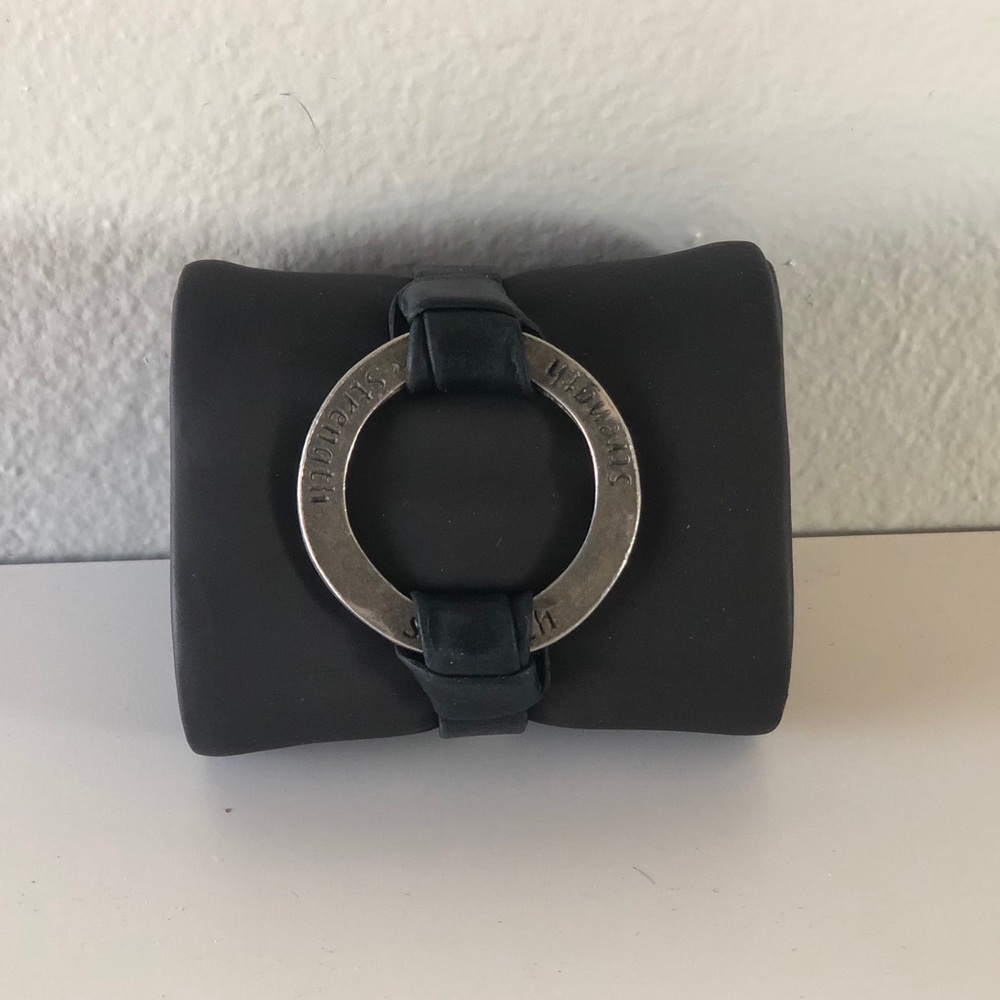 Strength Black Leather Ring Bracelet